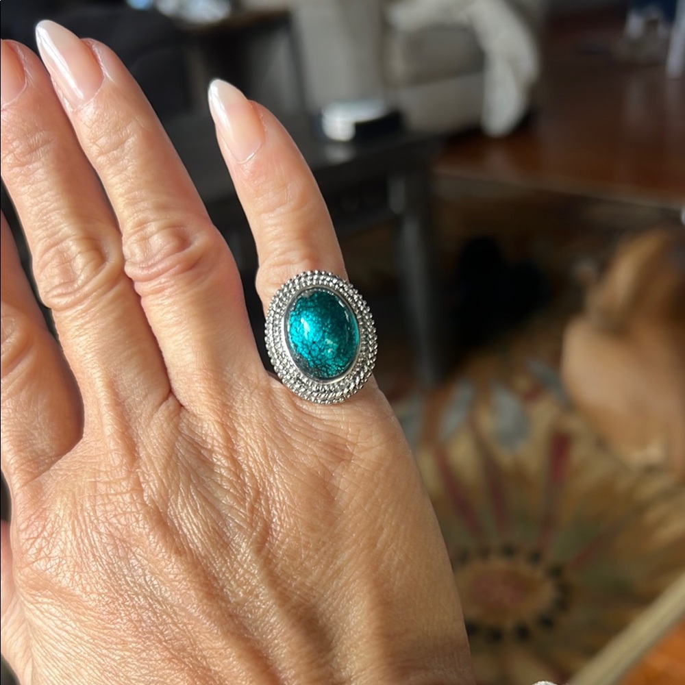 Elegant Silver and Teal Statement Ring